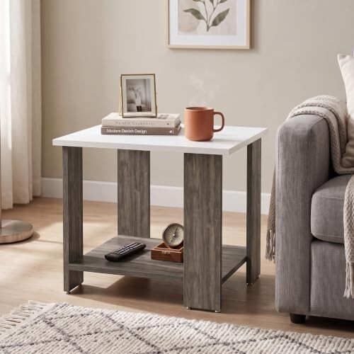 Echo 2-Tier Center Table & Side Table - Modern Dual-Tone Coffee Table for Living Room & Bedroom 