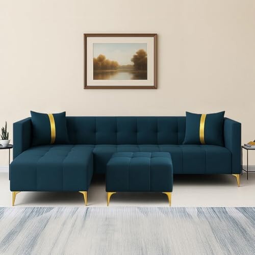 Sleepify Livingstyle 6 Seater LHS L Shape Sofa Set with Centre Table (Teal)