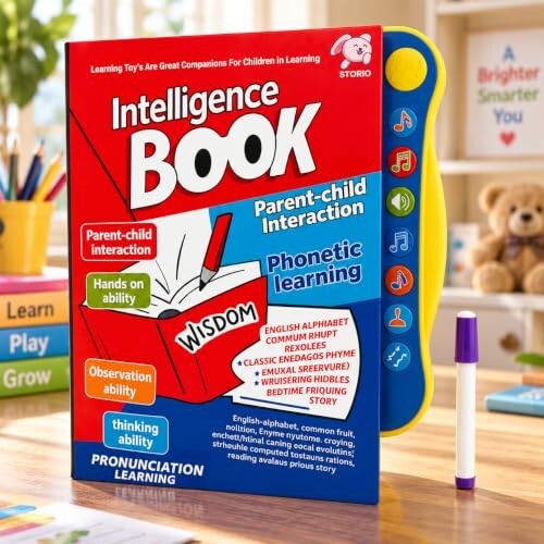 Storio Intelligence Book Sound Book for Children, English Letters & Words Learning Book, Fun Educational Toys. Activities with Numbers, Shapes Learning Book for Toddlers