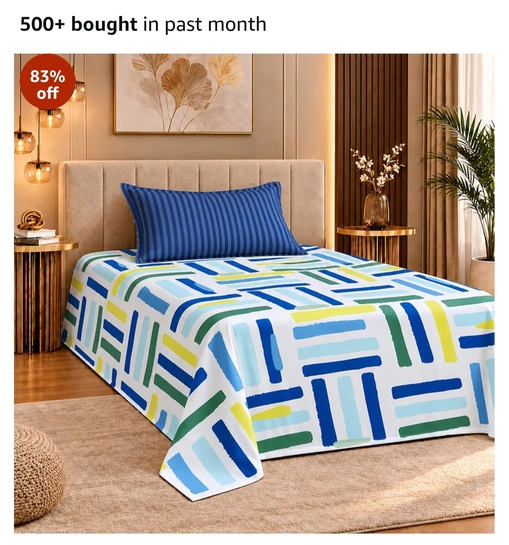 Home Stylish 280 TC Floral Print Ezyption Cotton 1 Single Bedsheet with 1 Pillow Cover Firozi Blue