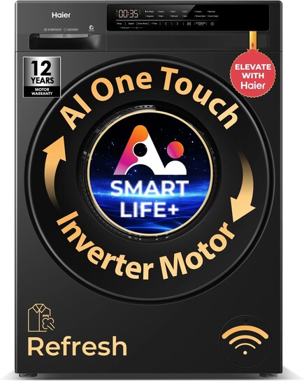 Haier 7 kg AI One Touch, AI Smart Wash (AI-DBT), Wi-Fi Enabled Fully Automatic Front Load with In-built Heater Black (EFL70-IM12F3BKU1)