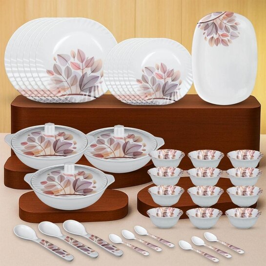 Sigri-wala Pack of 40 Melamin Dinner set Dinner Set (Beige, White)