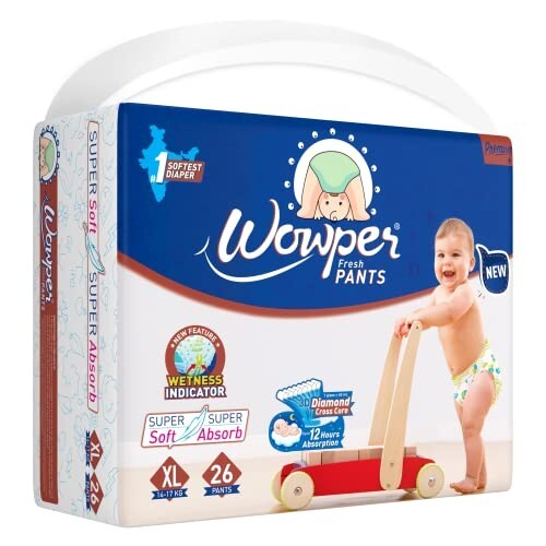 Wowper Easy Pants Baby Diaper | Wetness Indicator | Anti Rash | up to 12 hrs Absorption |14-17 Kg | XL 26 counts