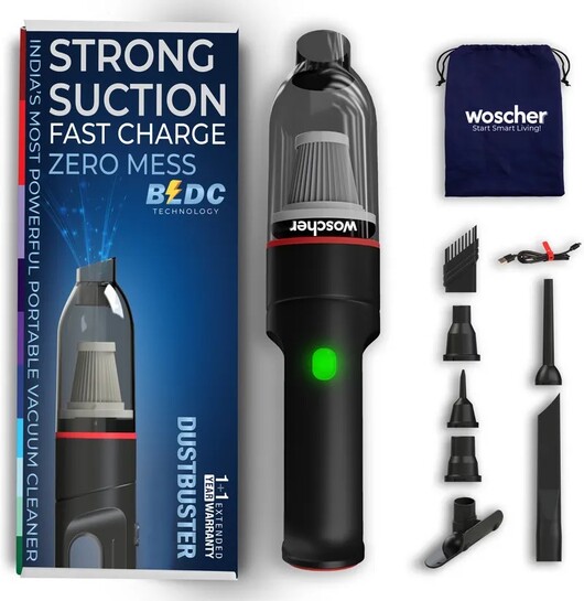 Woscher Dustbuster 2in1 Wireless Vacuum Cleaner Car & Home|12000PA 2X Powerful Suction Car Vacuum Cleaner (Black)