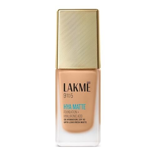 LAKMÉ 9to5 Hya Matte Foundation + Hyaluronic Acid Warm Wood - 25ml, Full coverage Liquid for all skin type