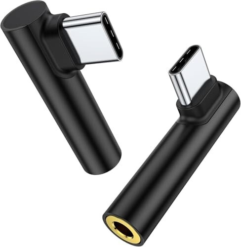 One Plus Original C to 3.5mm Audio Adapter (Pack of 2) | Type-C to AUX Headphone Jack Dongle with DAC Chip | Right-Angle Connector | Compatible with Mi, iQOO, Vivo, iPad Pro & Type-C Devices – Black