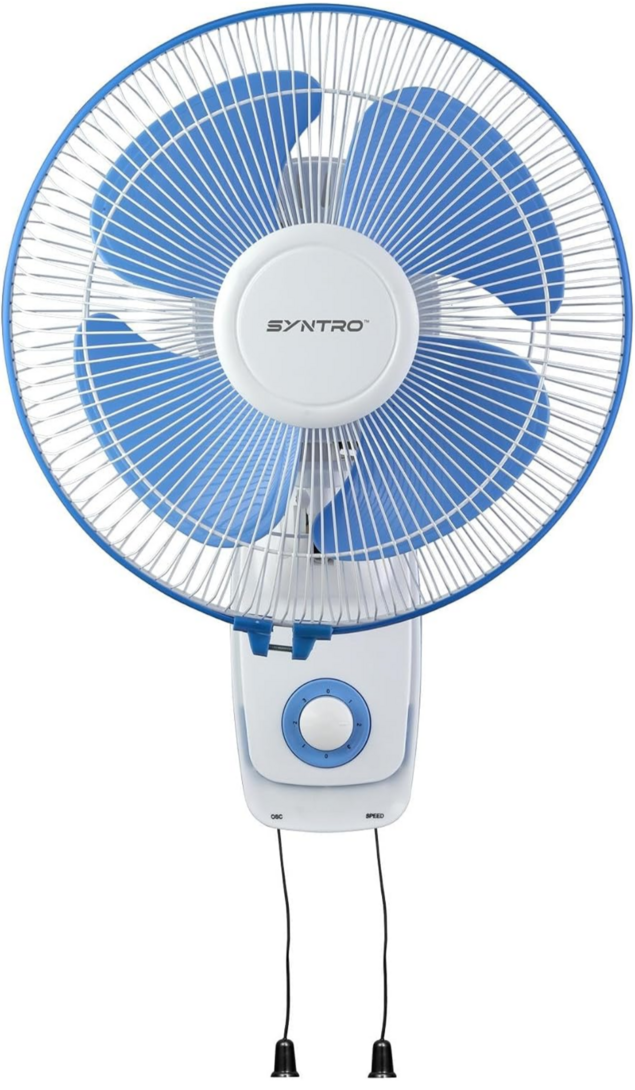 Syntro Neo 300 mm High Speed Wall Fan for Home and Office, Pull Cord Switc |3-Speed Control, Thermal Protection | White Blue