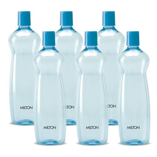 MILTON Pacific Pack of 6 Water Bottles, 1 Litre Each, Reusable Plastic Fridge Bottle Set, BPA Free and Leak Proof Bottles for Travel, Work, Blue