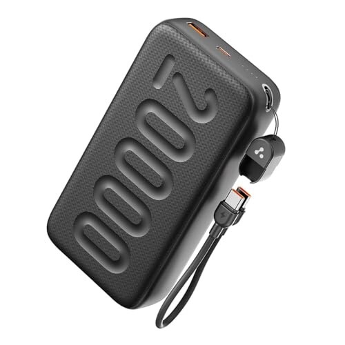 Ambrane 20000mAh Powerbank with in-Build Type C Cable, 22.5W Fast Charging, USB & Type C Output, Power Delivery,