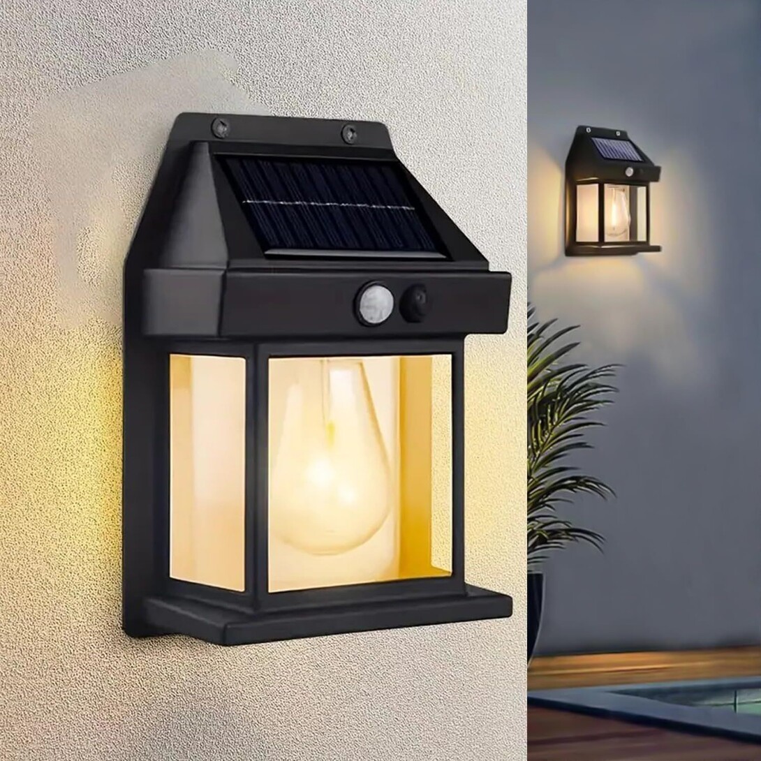 GIGAWATTS Solar Wall Lights Outdoor Motion Sensor Auto Chargeable Exterior LED Sconce Front Porch Security Tungston Lamps waterproof for Patio Garden (Pack of 1, Warm Yellow)