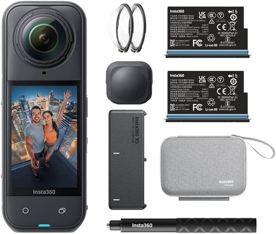 Insta360 X5 Essentials Bundle - Waterproof 8K 360° Action Camera, Leading Low Light, Invisible Selfie Stick Effect, Rugged and Replaceable Lens, 3-Hour Battery, Built-in Wind Guard, Stabilization