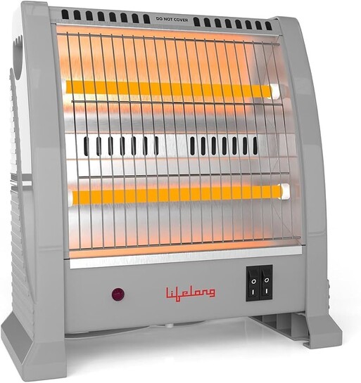 Lifelong Dyno 800 Watts Quartz Room Heater for Home with 2 Power settings, ISI Certified, 2 Rod Heater for Room |Cord Length 1.5 Meter| 1 Year Manufacturer's Warranty (LLQH925, Grey)