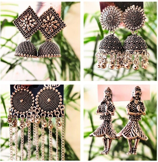 4 Pair Latest Oxidised Silver Jhumki Earring @200