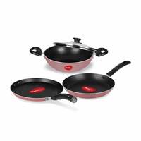 Pigeon by Stovekraft Basics Aluminium Non-stick Cookware Set, Set of 3 (With one lid), Pink