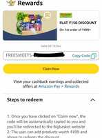 Amazon rewards × Bigbasket - get rs 100 discount on min order rs 199 (sweets)