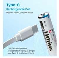 Portronics Rechargeable Lithium Ion Cell Composition AAA Lithius Type C Charge Batteries, Pack of 2, Upto 440mAh Capacity, Low Self Discharge, No Separate Charger Required (White)