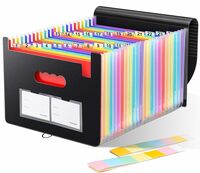 Accordion File Organizer, 24 Pockets Expanding File Folders, Portable Letter A4 Size Filing Box with Colored Labels and Expandable Cover, Monthly Bill Receipt Documents Organizer Black