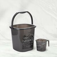 Nayasa Plastic Funk Sqr 2Pcs Bathroom Set | Bucket 25 L + Mug 1.5 L | Bathroom Set | Bath Set for Bathroom | Black