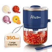 Aluan Mini Electric Chopper for Kitchen, 350ML Portable USB Rechargeable Food Processor with Sharp 6 Stainless Steel Blades, One-Touch Operation, for Garlic, Onion, Nuts, Ginger, Vegetables (Blue)