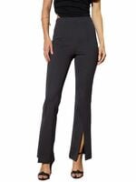 Black Front Slit 4-Way Stretch Slim Pants (Size XL)