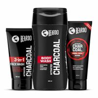 Beardo Charcoal Detox Kit | Facewash | Bodywash | Activated Charcoal Face Peel Off Mask | Detox Kit for Men | Beardo Grooming Kit for Men -Set of 3
