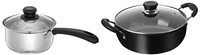 Amazon Brand - Solimo Hard Anodized Aluminium Deep Kadhai (22cm, 2.5 litres), Black Stainless Steel Saucepan with Glass Lid, Induction Base (16 cm, 1.5L)