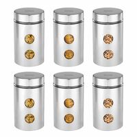 Amazon Brand - Solimo Drip Window Steel Jacketed Glass Jar | Multipurpose Kitchen Organizer with See-Through Window | 1200 ml | Set of 6 | Silver