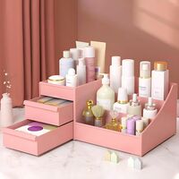 Kuber Industries Multipurpose Plastic Drawer Storage Organizer | Aesthetic Desk Stationary Item & Jewellery Holder for Home & Office | Spacious Cosmetic Organizer Shelf for Women | Peach