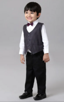 Babyhug 3 Piece Party Suit with Bow - Grey