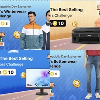 Flipkart-- 4 supercoins challenges win 30 coins Monitor challenge/mens bottomwear challenge/mens winterwear challenge/printer challenge