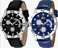 Acnos Premium Leather Analog Watch for Men Combo Pack of 2 Arrival Black Blue Brown