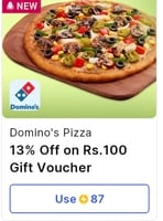Flipkart Free 13% off on dominos 100 gv offer back get it free using supercoing
