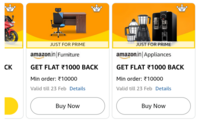 Get flat ₹1000 Cashback on min ₹10k Appliance/Furniture orders: Amazon (Prime, User Specific)