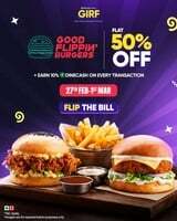 Swiggy Dineout : Flat 50% Discount on Good Flippin' Burgers (27th Feb to 1st March)