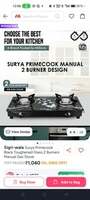 Myntra Birthday Deal Sigri-wala Surya Primecook Black Toughened Glass 2 Burners Manual Gas Stove