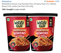 WickedGud Korean Cup Noodles Fiery 2X Spicy Pack of 2( Apply 50 % discount coupon)