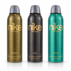 Nike Woman Deodorant Spray Pack of 3 – Honey, Oud & Musk Long Lasting Fragrance Body Spray for Women | 24H Freshness | 200ml Each