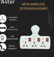 Aster Three pin Multiplug Point | Cordless Wall Socket Multi Outlet Extension Board with Fuse Protection, Universal Sockets and Individual Switches (3 Socket Multiplug)