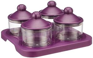 Amazon Brand - Solimo Air-Tight Dry Fruit Container Tray Set With Lid&Serving Tray, Airtight Plastic Storage Container Set 500 Ml|Set Of 4, Purple