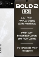 Lava Bold 2 5G (Feather White, 6 GB RAM, 128 GB Storage) | 6.67" FHD+ AMOLED Display | MTK D7060 Processor | 50 MP Front Camera | LPDDR5 UFS 3.1 ROM | 5000 mAh | 33W Fast Charging