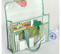 SHOSHIN Clear Transparent Document Organizer Bag with Handles, A4 Letter Size Expandable File Folder, 13 Pocket Vertical Storage, Waterproof Plastic Tote for School Office Home