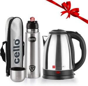 Cello Quick Boil Pride Electric Kettle, 1.8 Ltr, Flipstyle Bottle with Jacket, 750 ml Electric Kettle (2.55 L, Silver) 