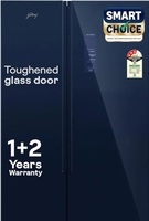 Godrej 600L 3Star | 1+2 Year Additional Warranty | Smart Convertible Zones | Toughened Glass Door | Frost Free Inverter Side By Side Refrigerator (2025 Model, RS EONVELVET 646C RIT SM BL, Storm Blue)