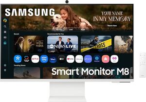 Samsung 32" (80 cm) 4K M8 Vision AI Smart Monitor|UHD 3840 x 2160|Smart TV Experience with AI|Slimfit Camera|Type-C|Apple AirPlay|Gaming Bar|Remote|Speakers|Wi-Fi|Bluetooth|LS32FM801UWXXL|White 