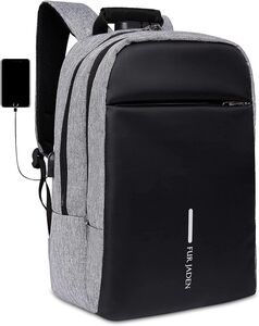  FUR JADEN Anti Theft Number Lock Backpack Bag with 15.6 Inch Laptop Compartment, USB Charging Port & Organizer Pocket for Men Women Boys Girls (Grey) 