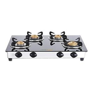 Greenchef NEXA 4 Burner Glass top Gas stove, ISI certified (4 Burner) Manual, Black