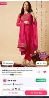 GoSriki Pink, blue & gold toned yoke design Kurta with Trousers with dupatta 