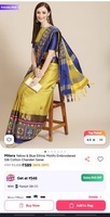 Mitera Yellow & blue ethnic motifs embroidered silk cotton Chanderi saree