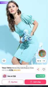 Tokyo talkies women blue solid bodycotton dress