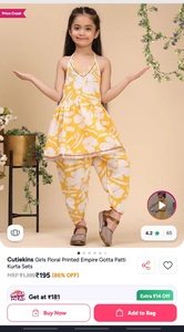 Cutiekins Girls Floral Printed Empire Gotta Patti Kurta Sets